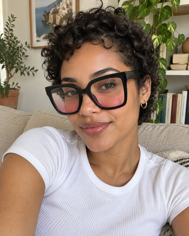 Blush Black – Noir – lunettes effet blush à la maison, modèle virtuel